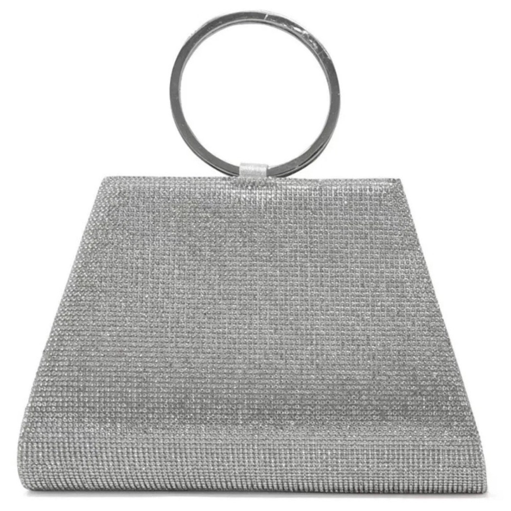 INC International Concepts Silver Clutch with Ring Handle